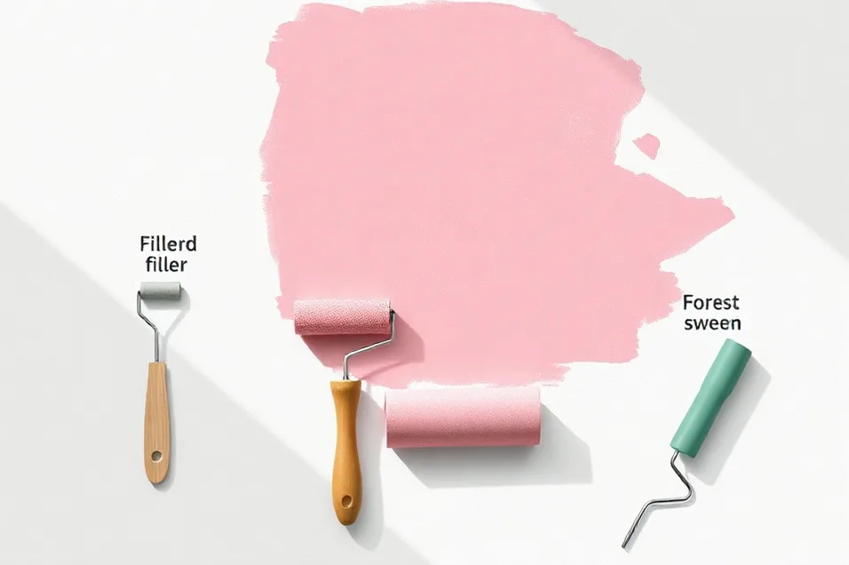 Outils de peinture disposés dans l'ordre des étapes du chantier